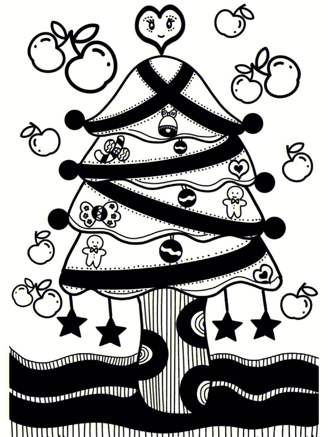 线描圣诞树儿童创意美术