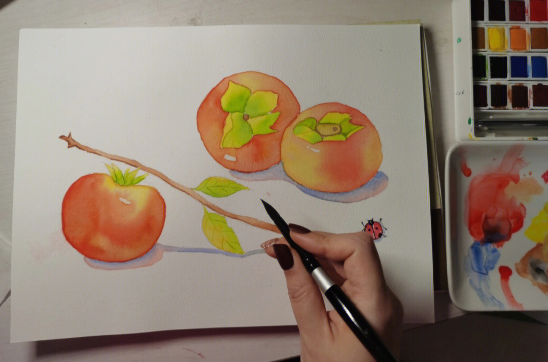柿柿如意水粉画图片