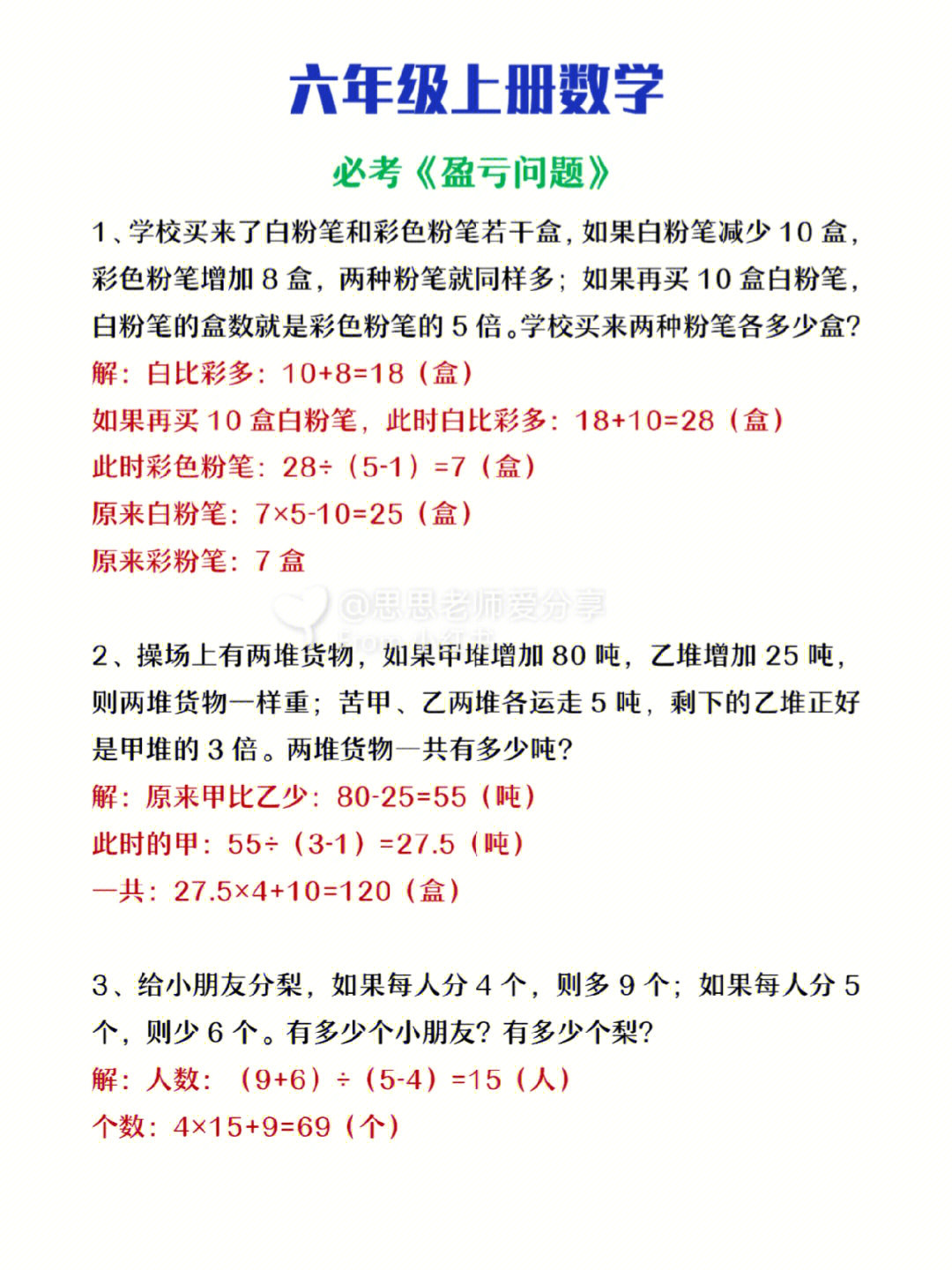 六年级上册数学盈亏问题应用题