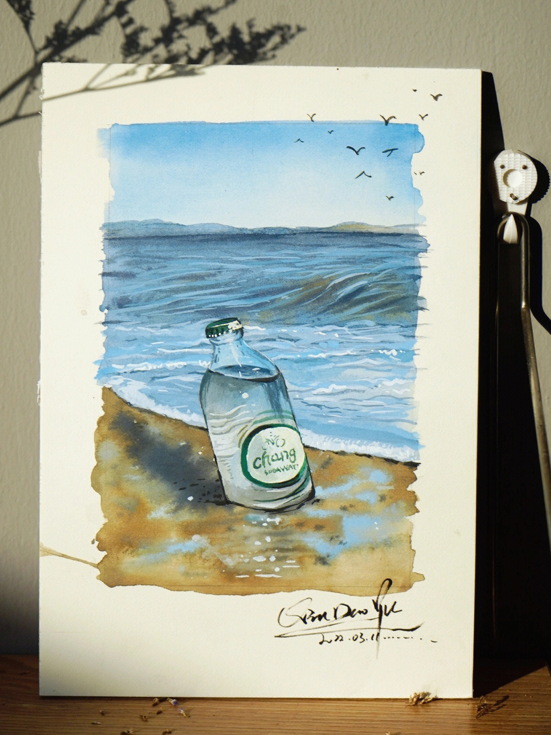 大海漂流瓶的手绘图图片