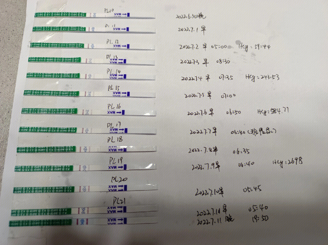 hcg试纸对照表图片