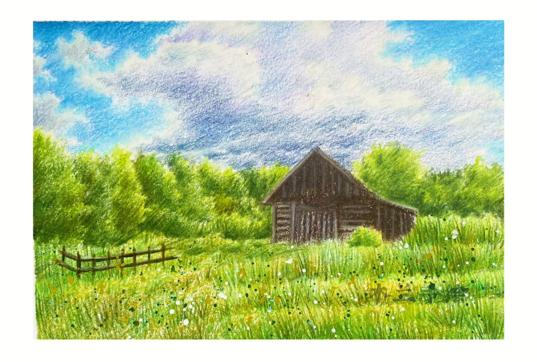 乡村风景画简单彩铅图片