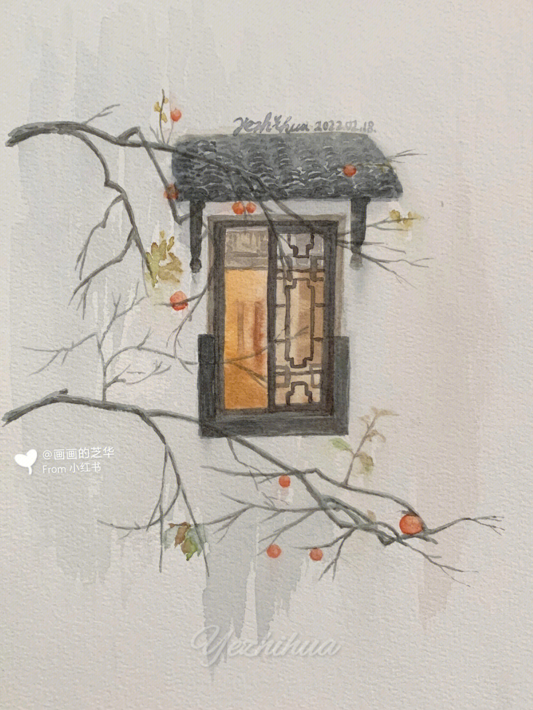 中国风窗户绘画图片