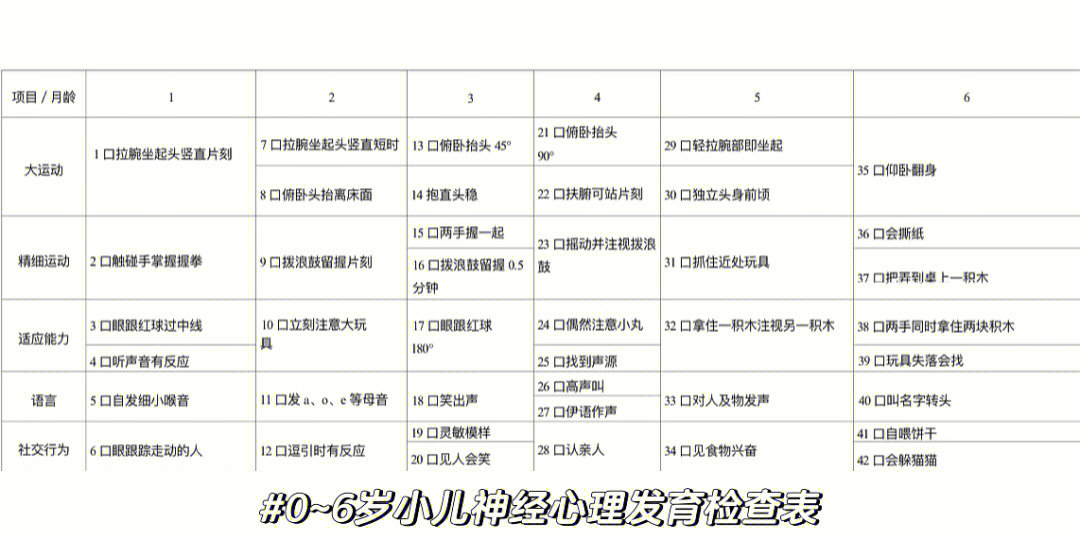 06岁小儿神经心理发育检查表