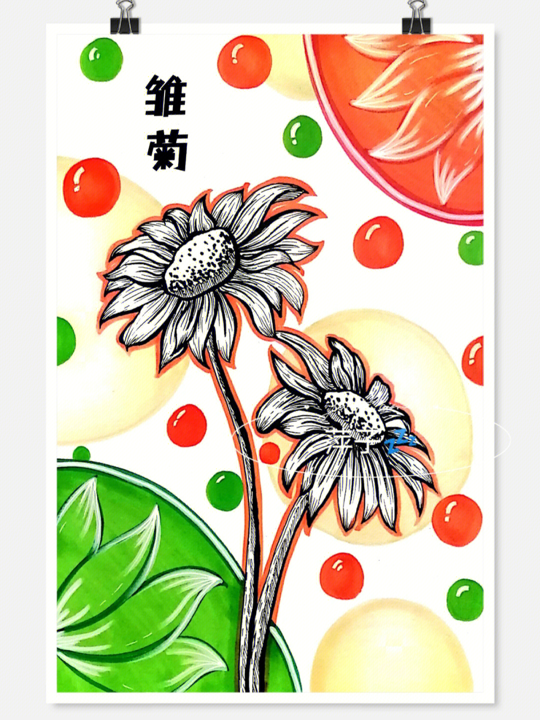 创意线描画植物花卉线描小雏菊