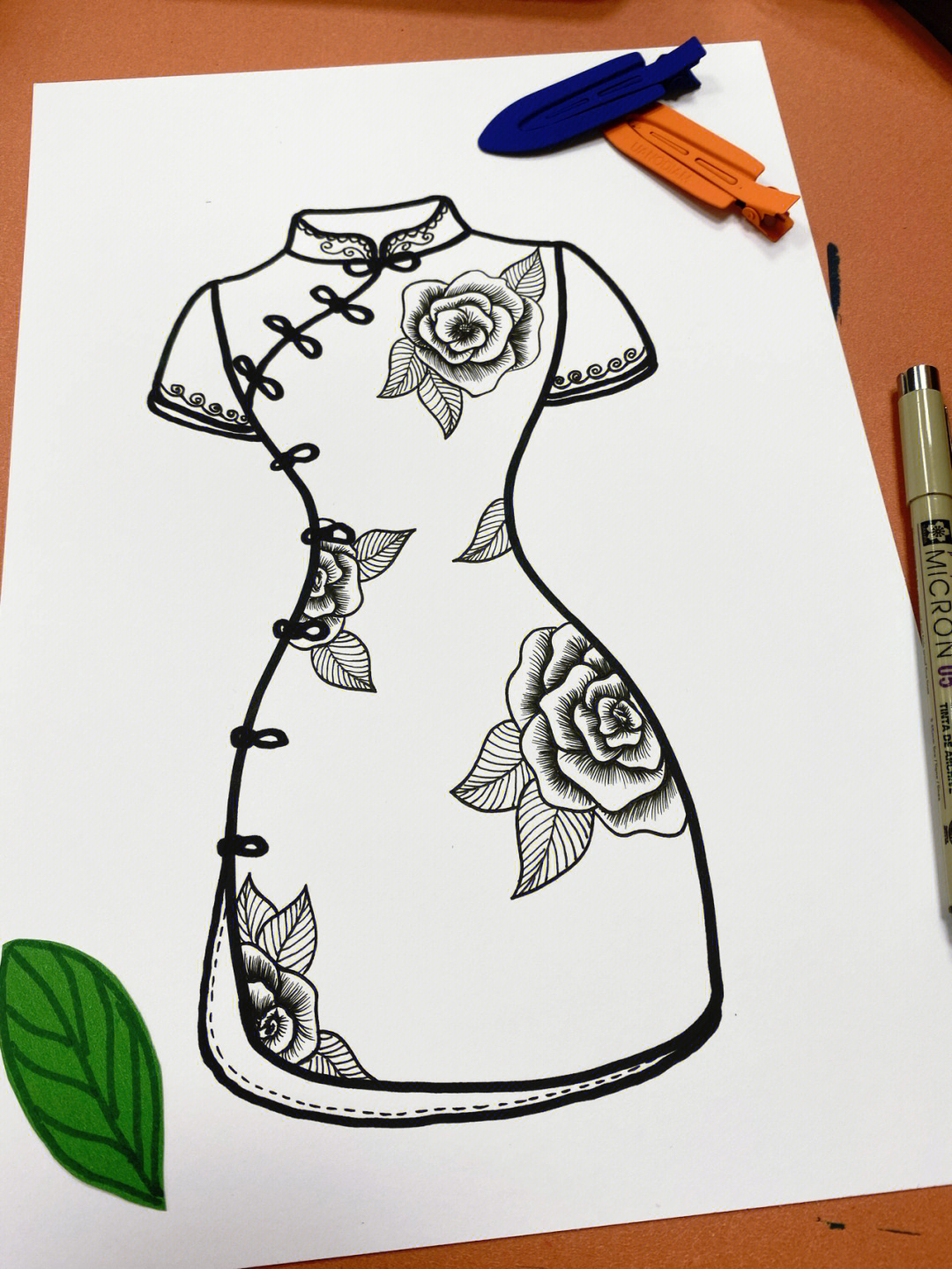 旗袍花纹图案手绘图片