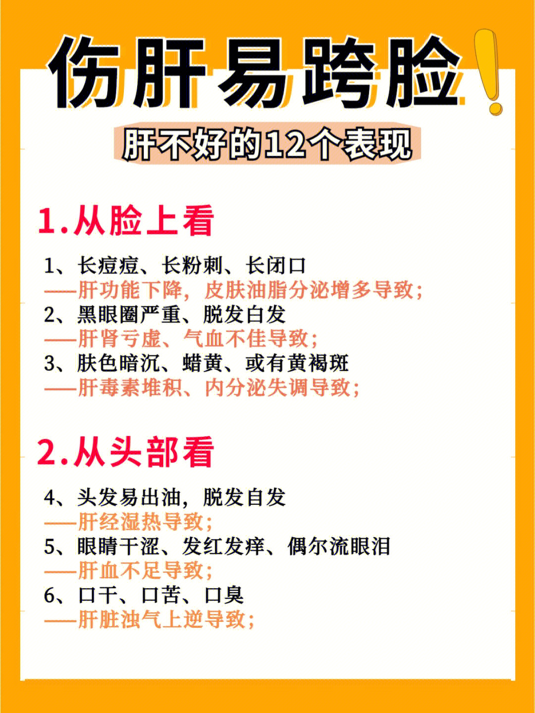 皮肤油脂分泌增多导致;2,黑眼圈严重,脱发白发——肝肾亏虚,气血不佳