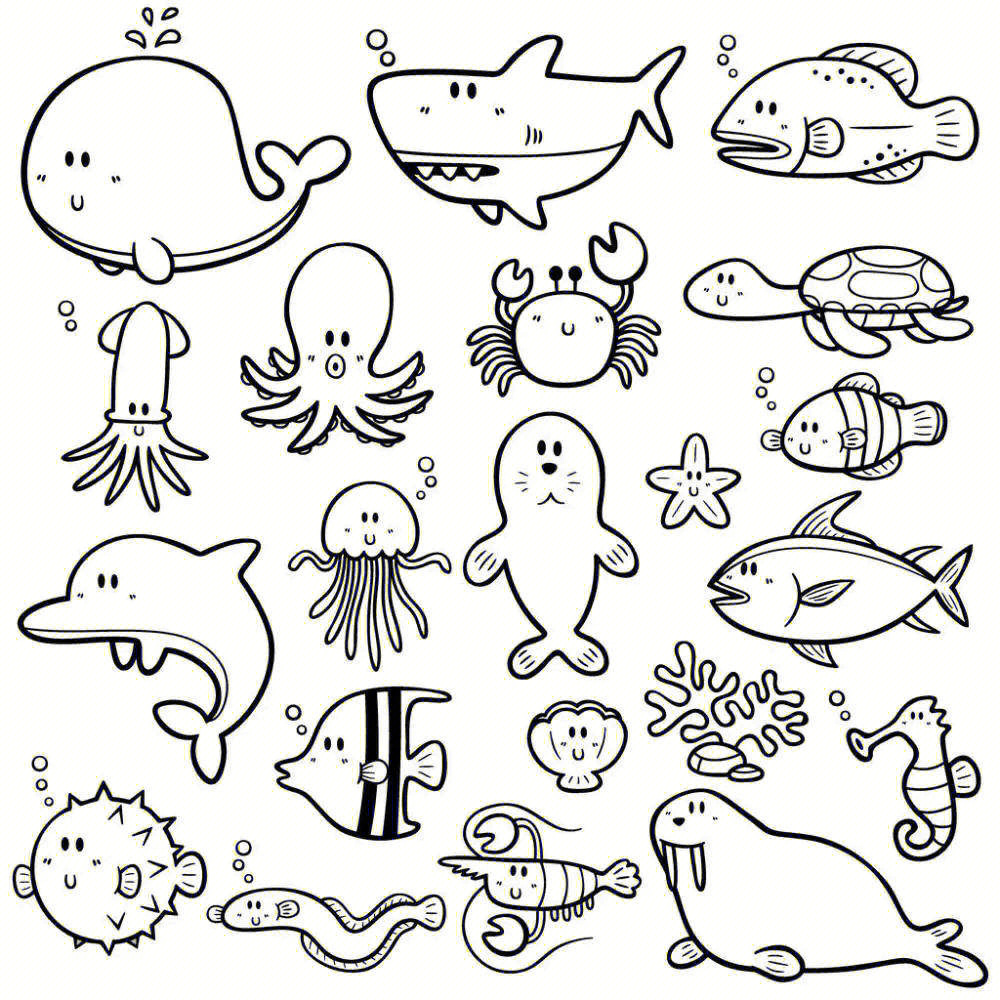 十二个海底动物简笔画图片