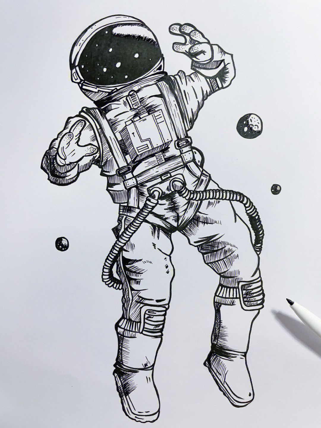 宇航员黑白线描画图片