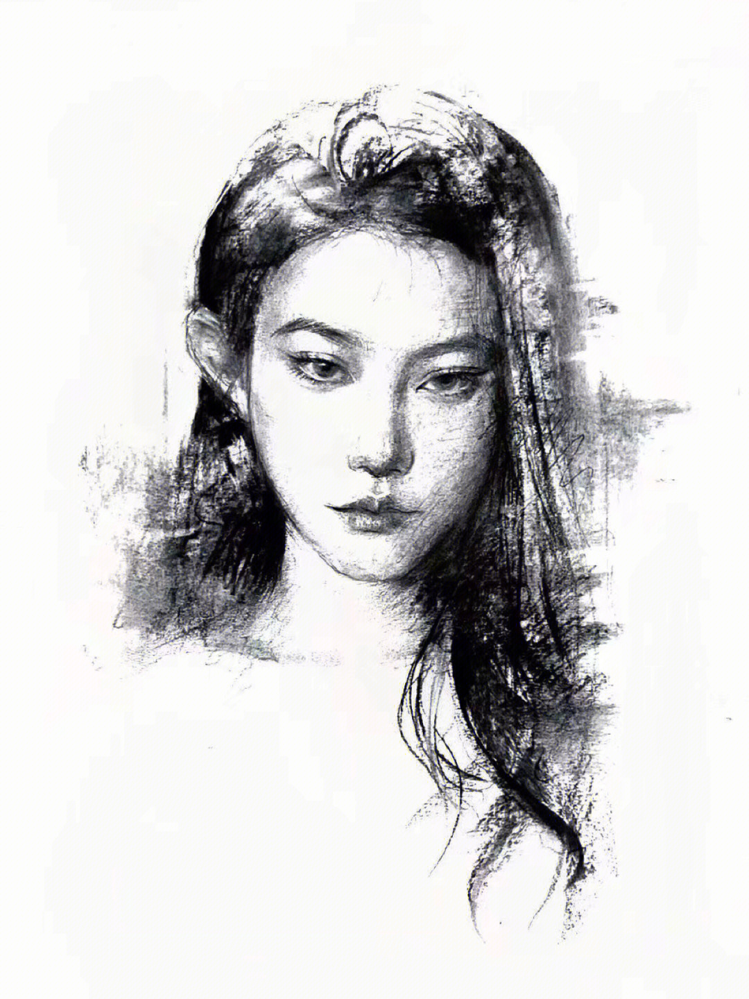 素描画人物女孩唯美图片