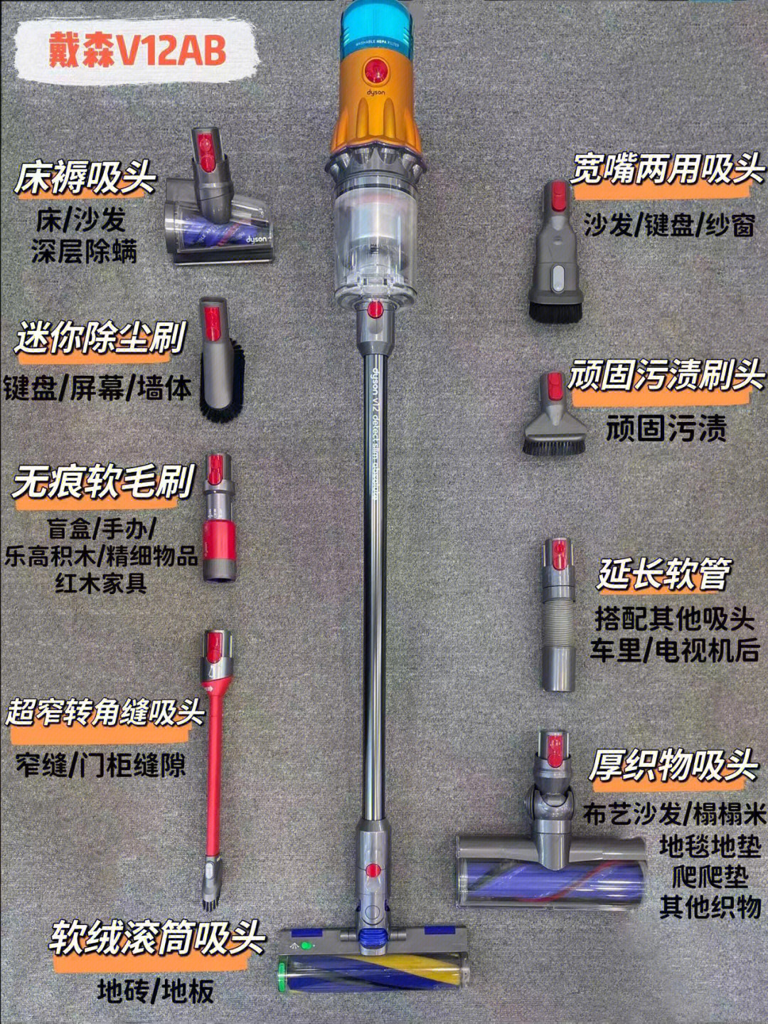 戴森v8的几个刷头图解图片