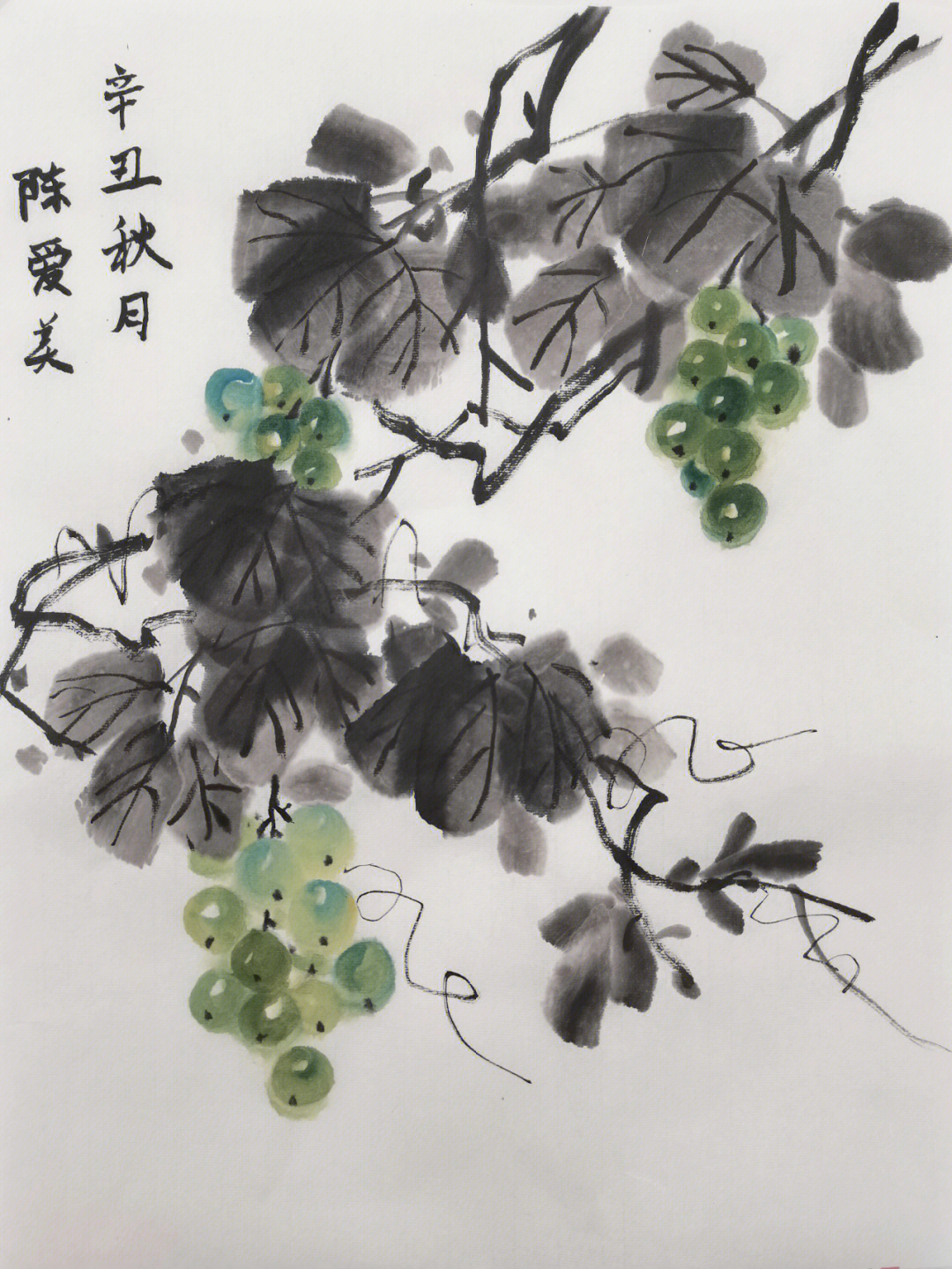 初学国画,写意画,第三堂客的效果葡萄有酸有甜,烟火很不一般,我们都要