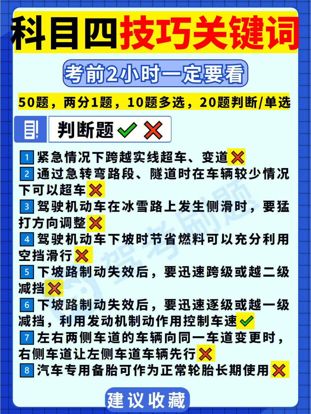 科目四技巧速记考前2小时一定要看60