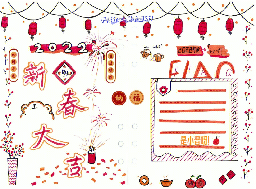 2022年的第一个手账——春节篇《新春大吉》手帐色系:红色系纸张:a5手