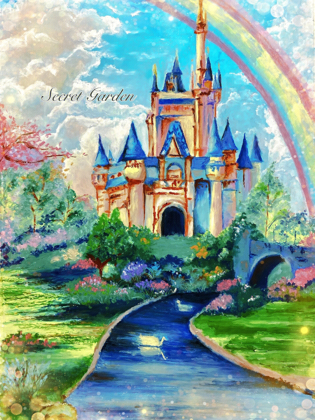 油画棒画迪士尼城堡含步骤