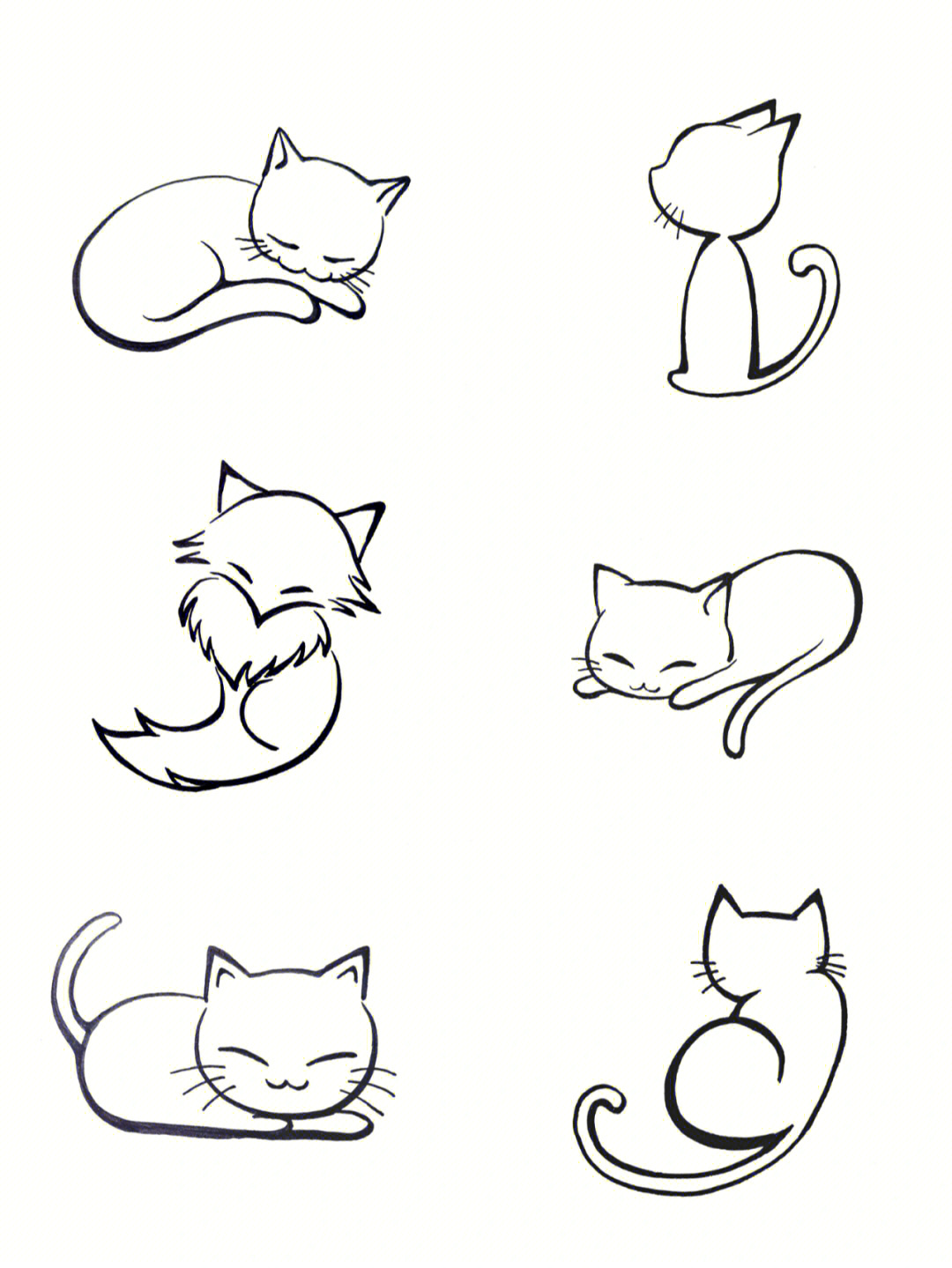 适合女孩子小巧纹身的简单可爱猫咪黑白图案