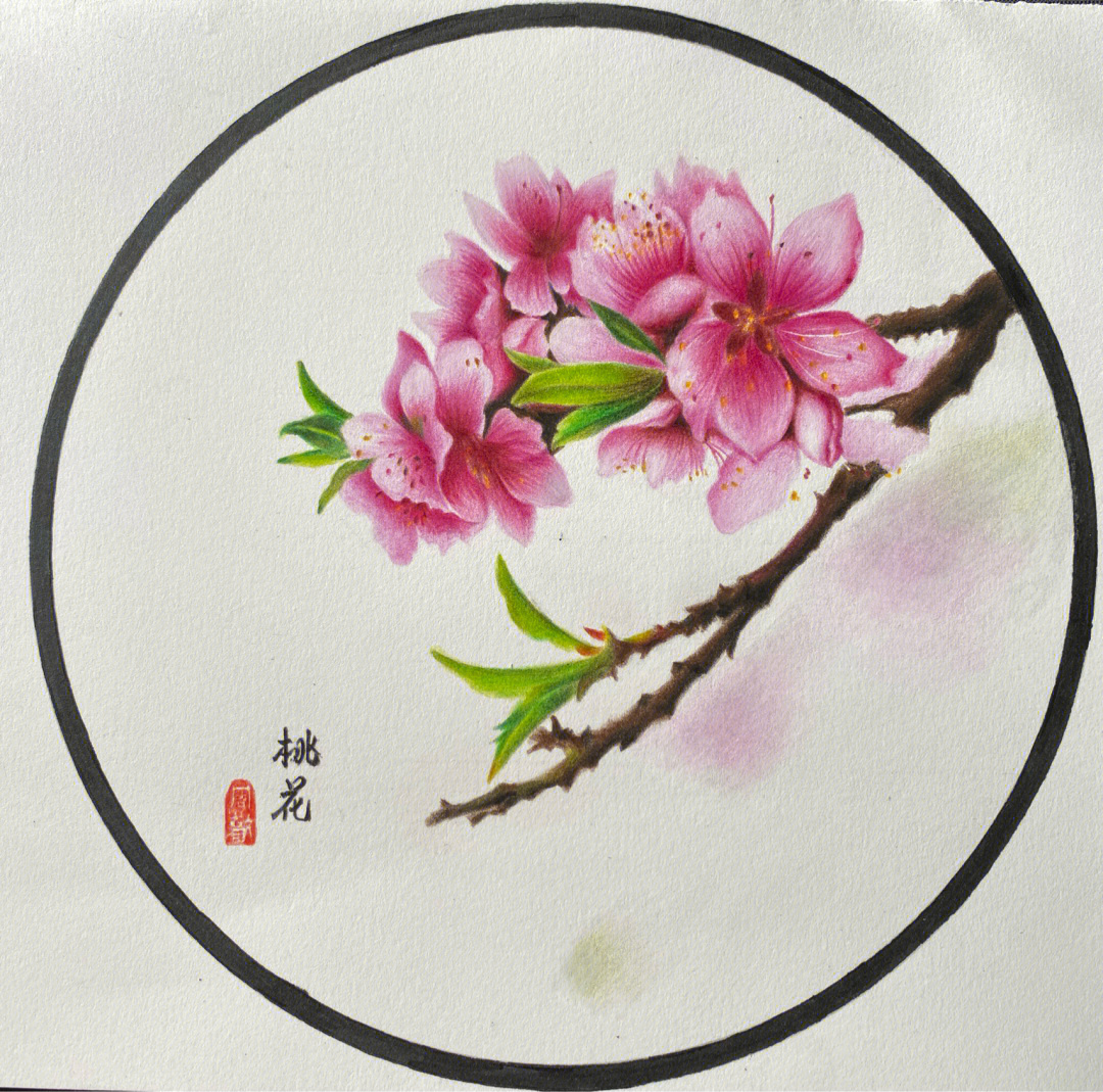 桃花树图片手绘彩铅画图片