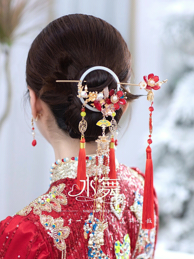 水舞新娘新中式流苏琉璃花发簪头饰