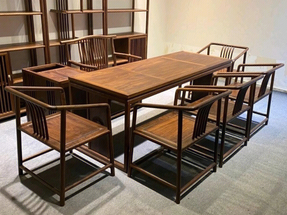 北美黑胡桃木新中式茶桌椅组合八件套200