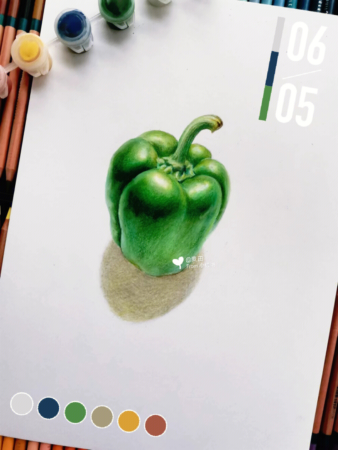色彩青椒的画法调色图片
