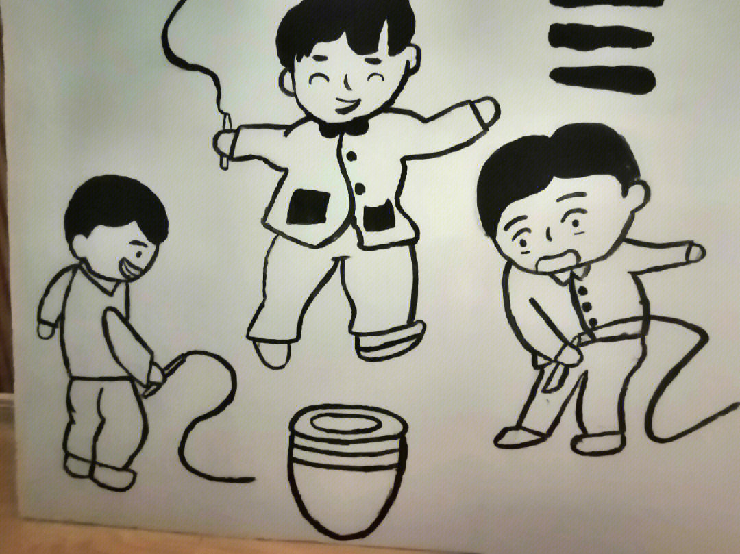 小孩打陀螺简笔画图片