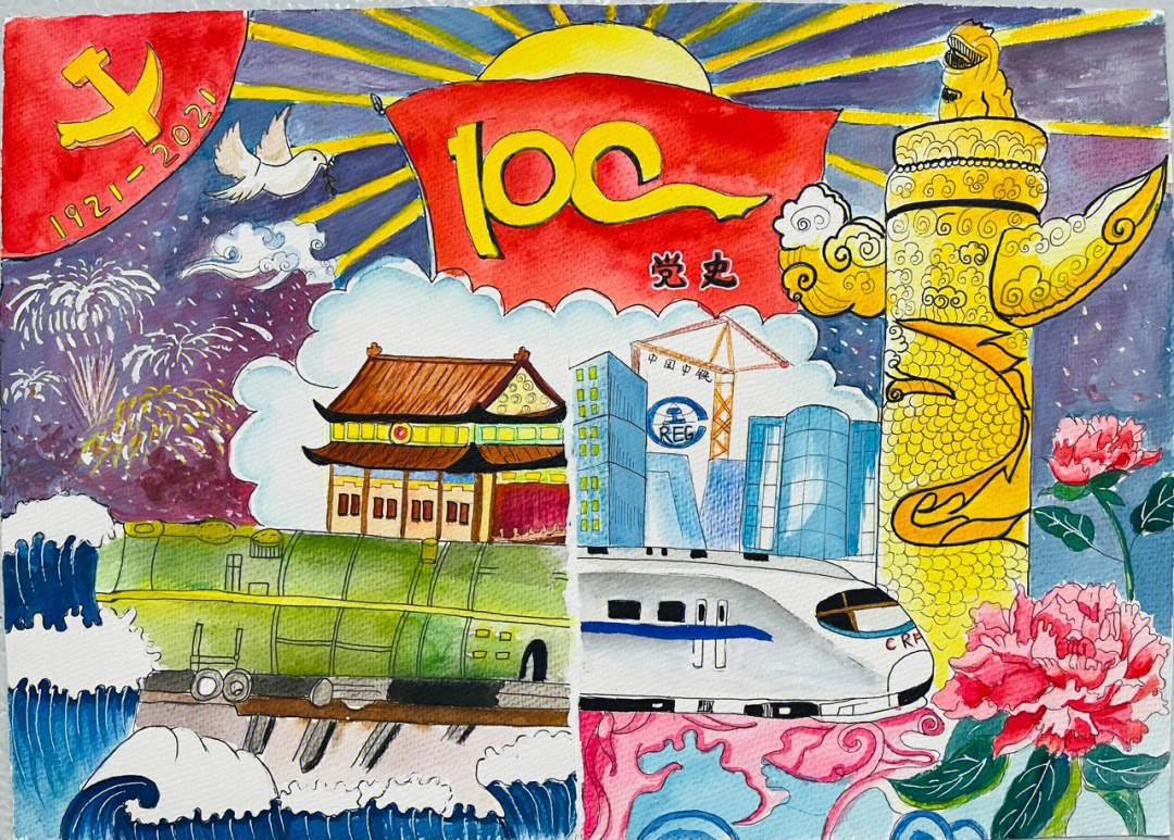 建党100周年绘画