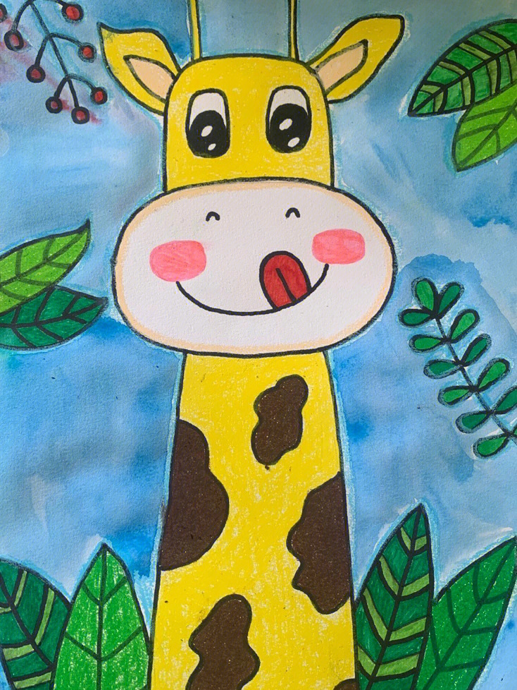临摹长颈鹿幼儿园中班大班美术课