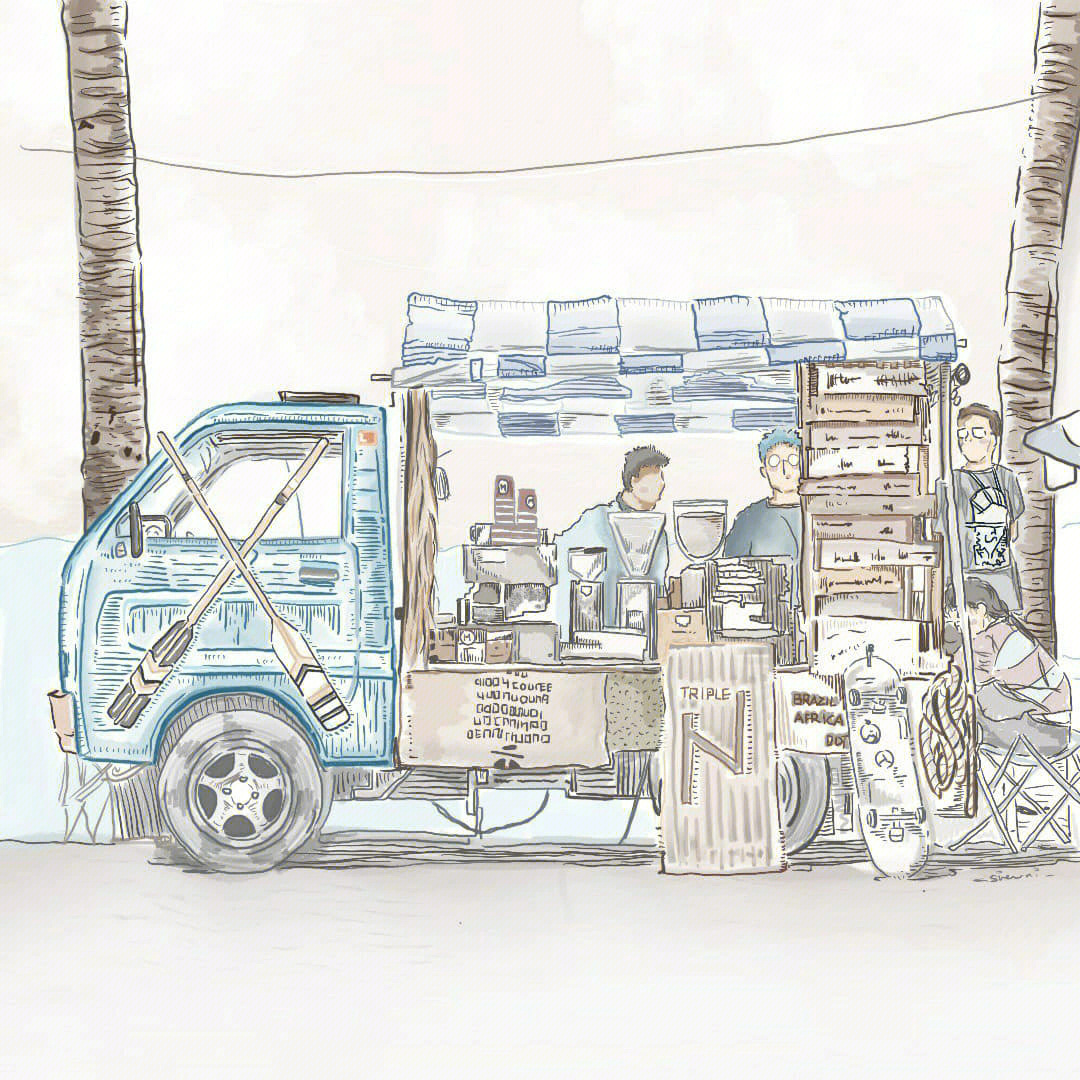 咖啡车简笔画图片