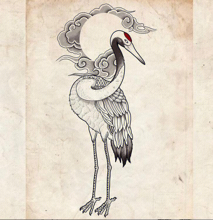仙鹤纹身手稿线条图片