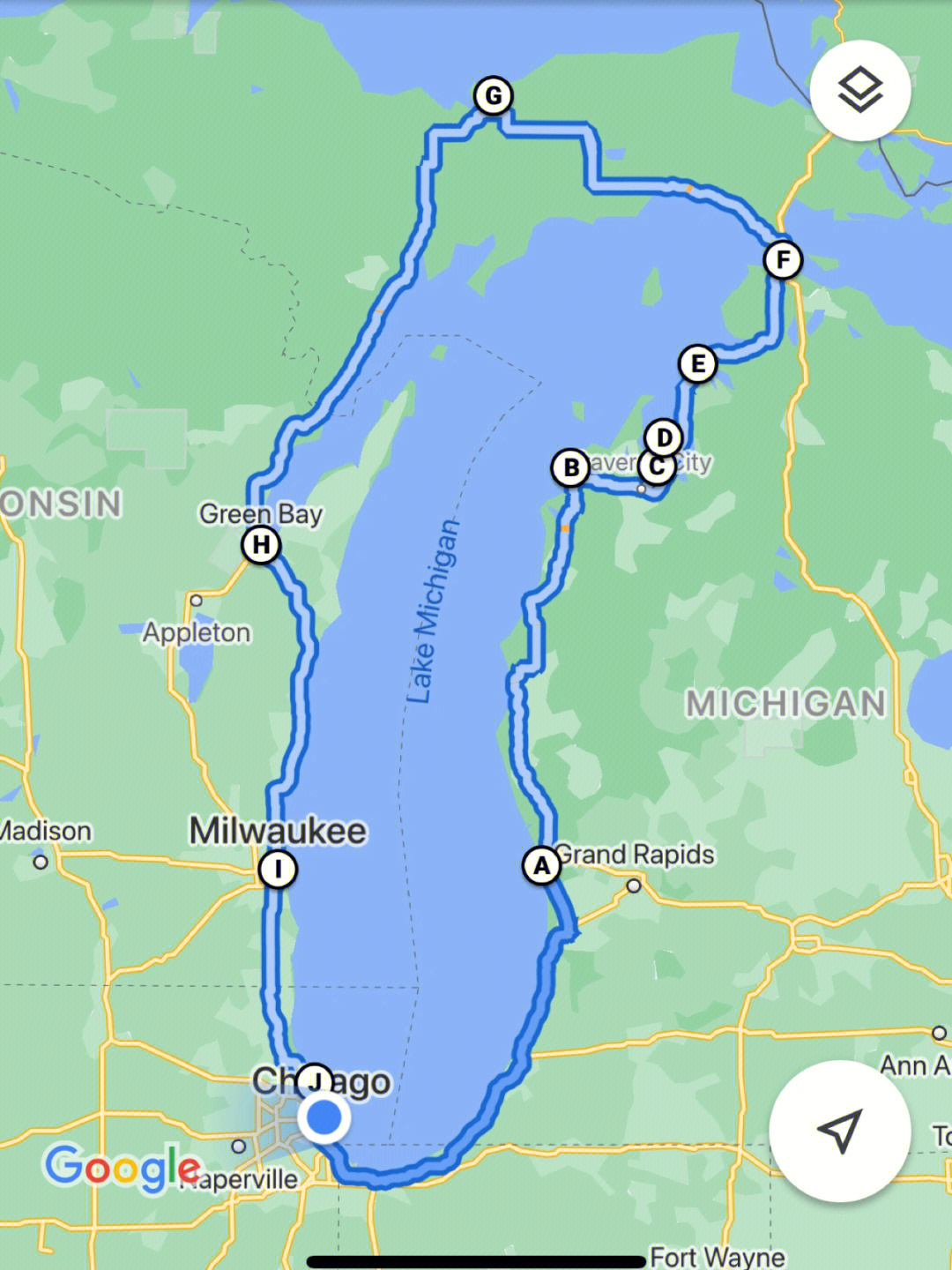 密歇根湖地图图片