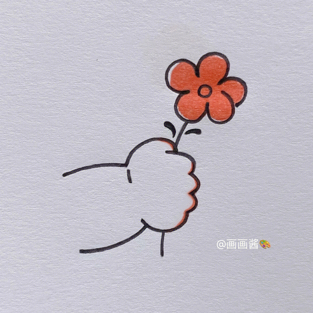 红花简笔画树枝图片