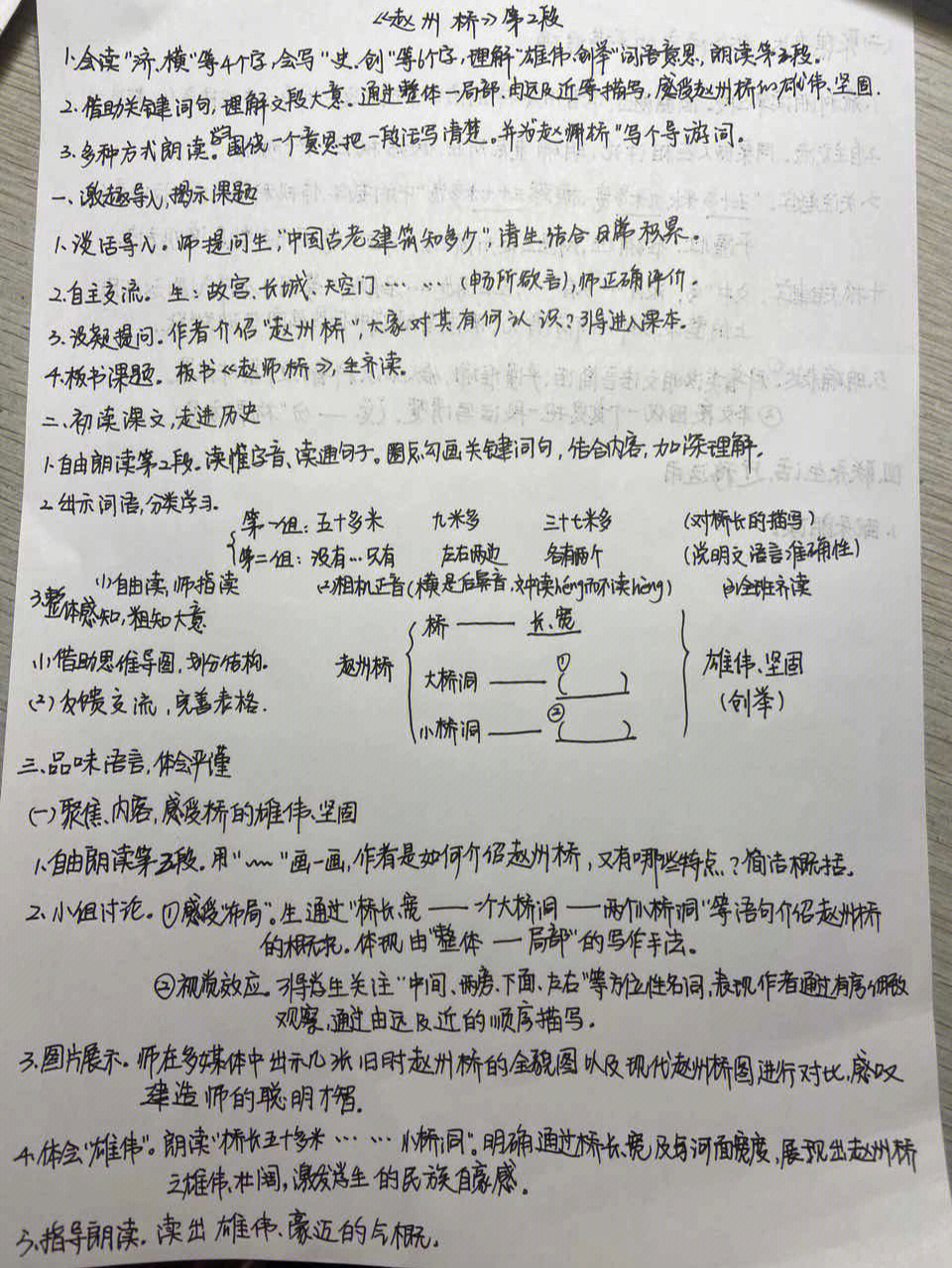 赵州桥板书设计手写图片