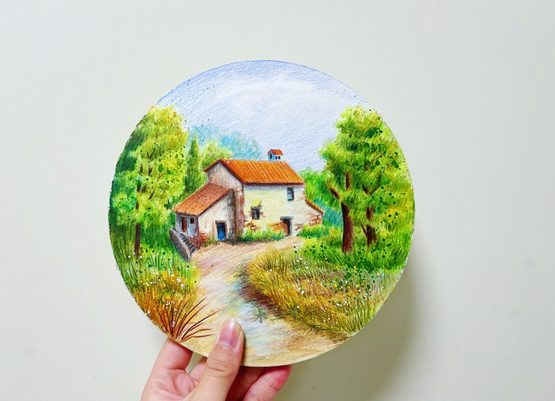 彩铅画手绘家乡图片