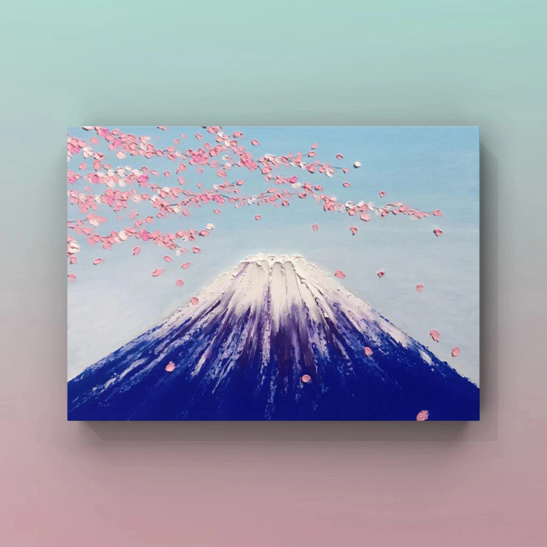 油画棒富士山樱花附步骤色号