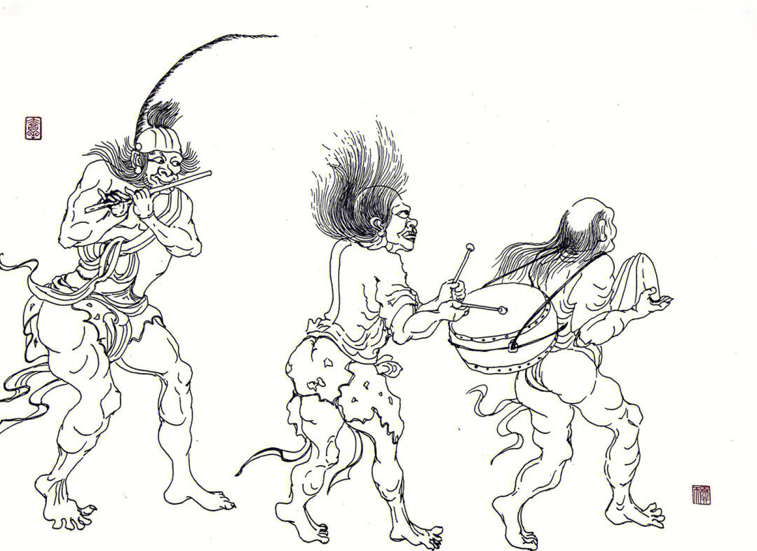 钢笔画钟馗嫁妹图原作颜庚