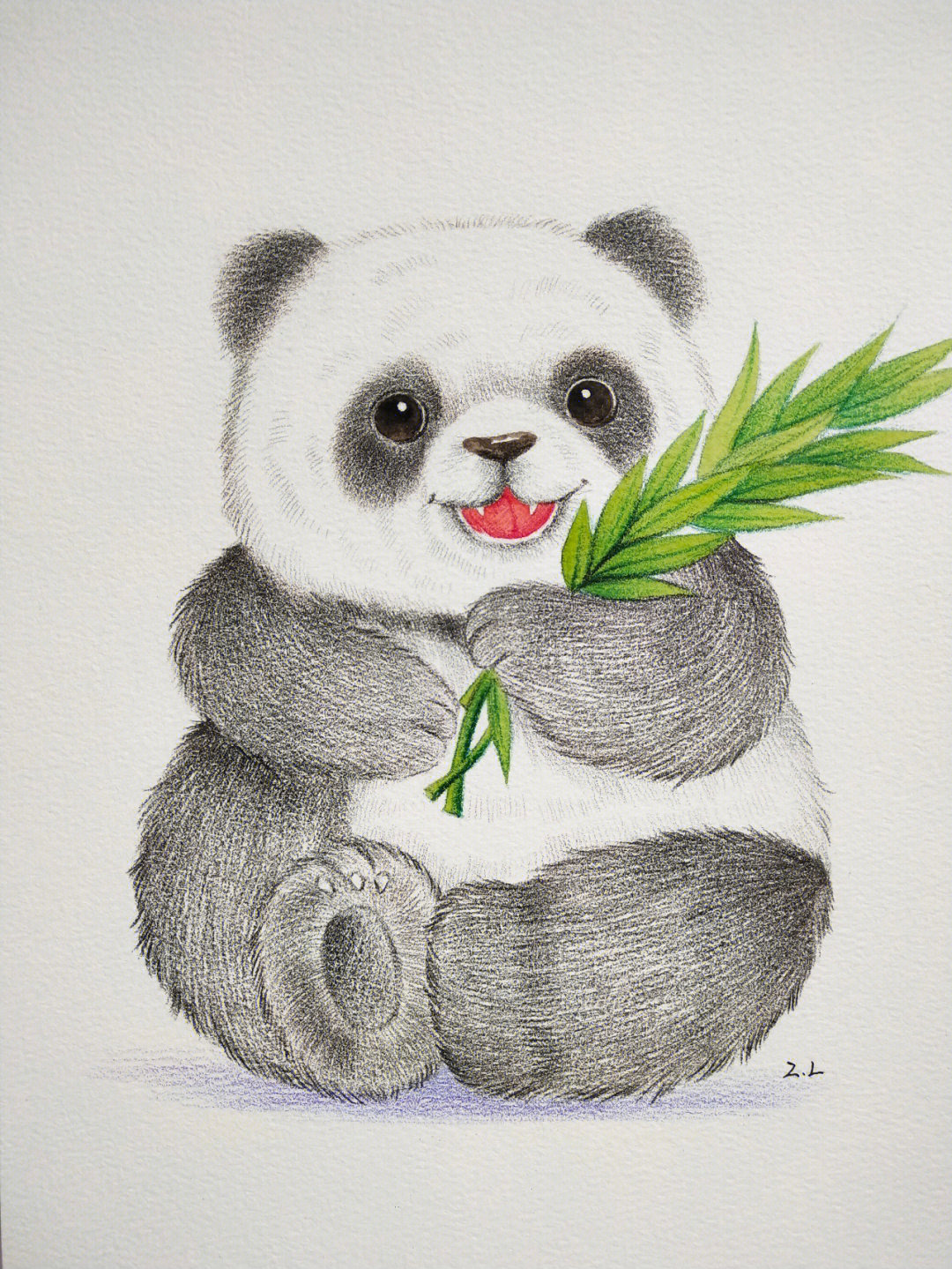 吃竹子的小panda彩铅77步骤图临摹