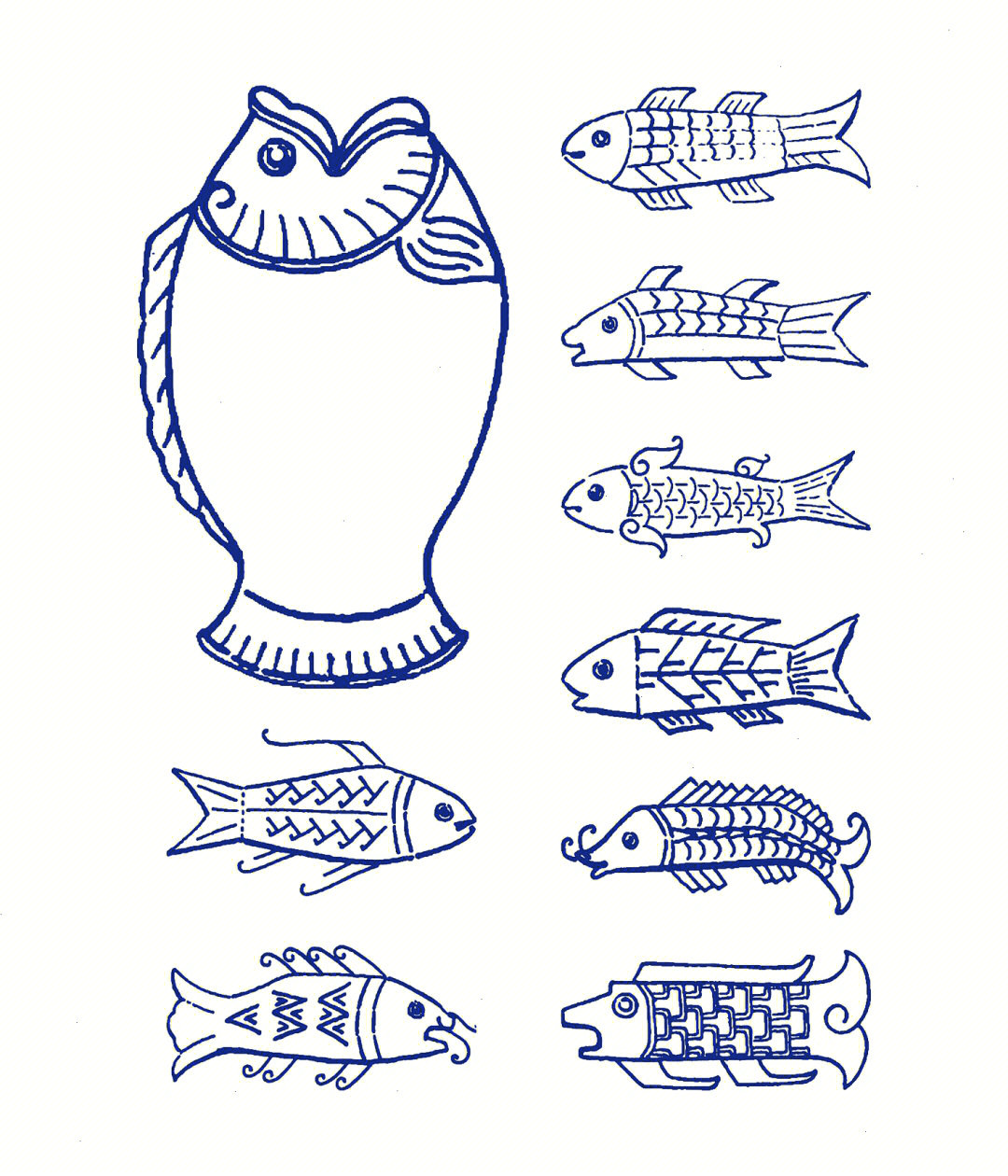 鱼纹是中国传统寓意纹样,图案表现为鱼的形态,鱼纹常饰于盘内,反映