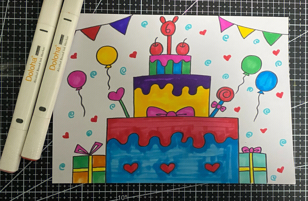简单的蛋糕儿童画生日蛋糕卡通画