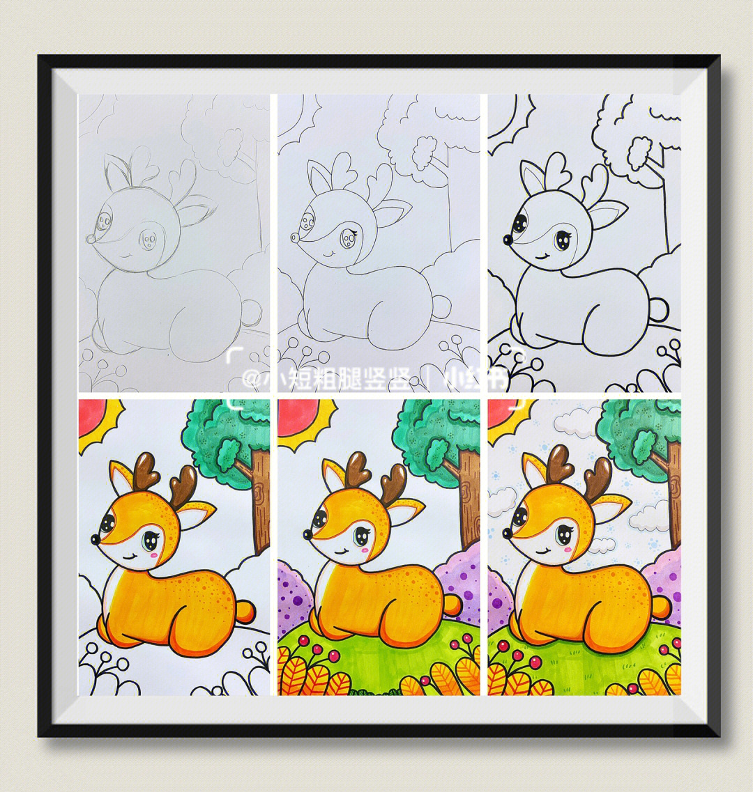 奔跑的小鹿简笔画彩色图片