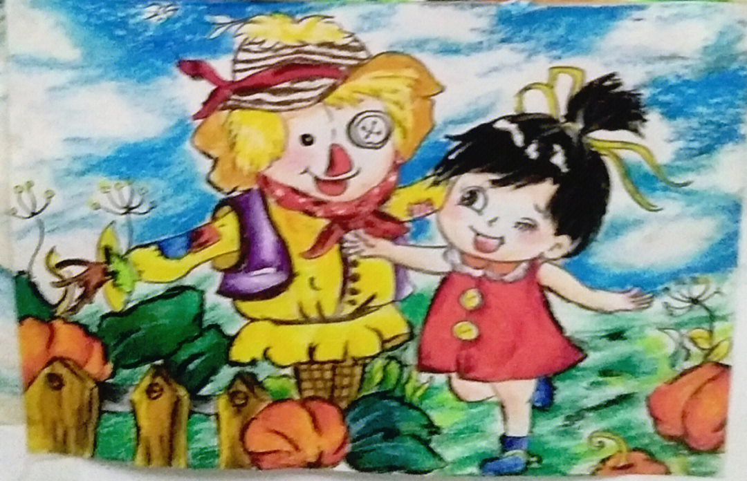 稻草人儿童画教案图片