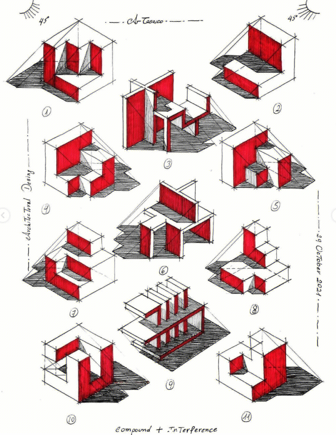 建筑体块穿插构成手绘设计干货