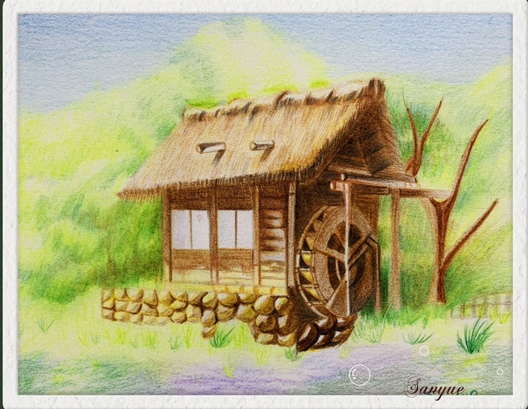 简易田园小木屋绘画图片