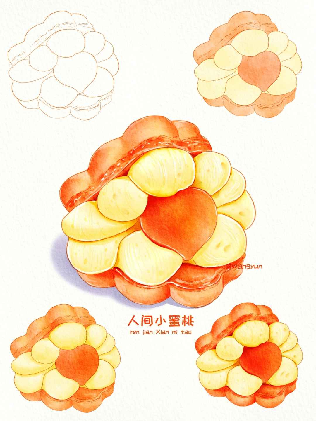 马卡龙procreate水彩美食绘画附线稿