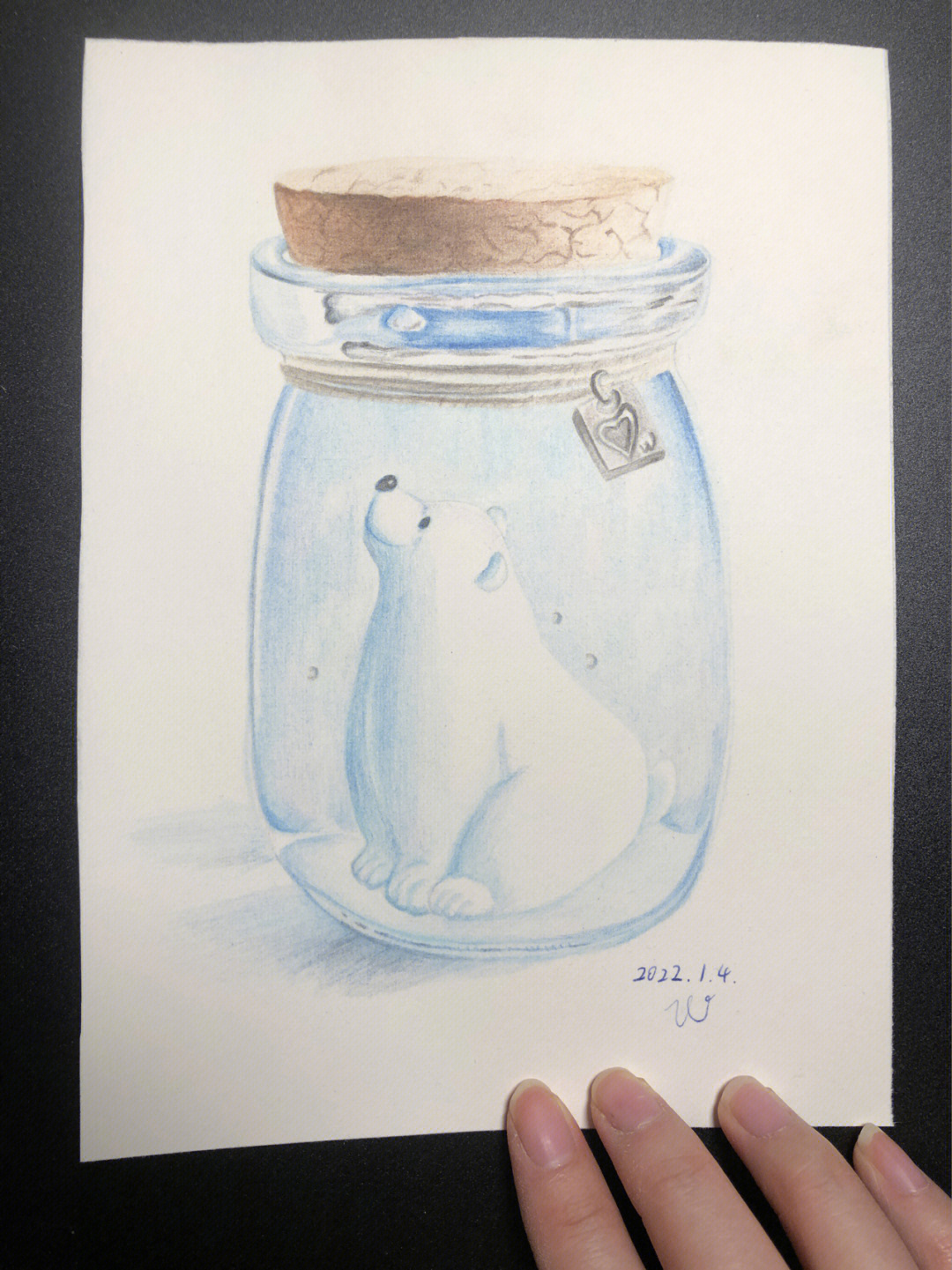 彩铅玻璃瓶中的北极熊步骤图