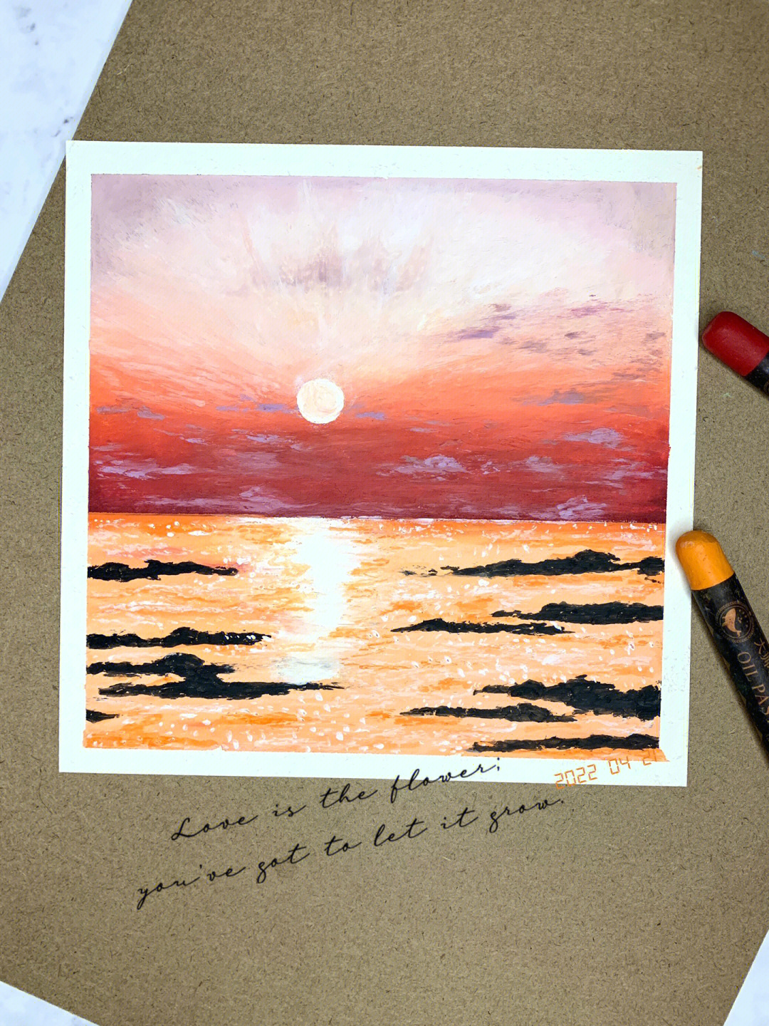 油画棒日落风景画教程图片