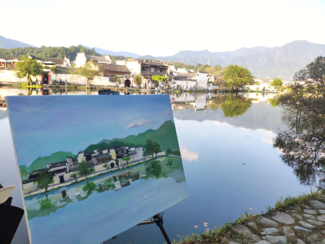宏村南湖色彩写生图片