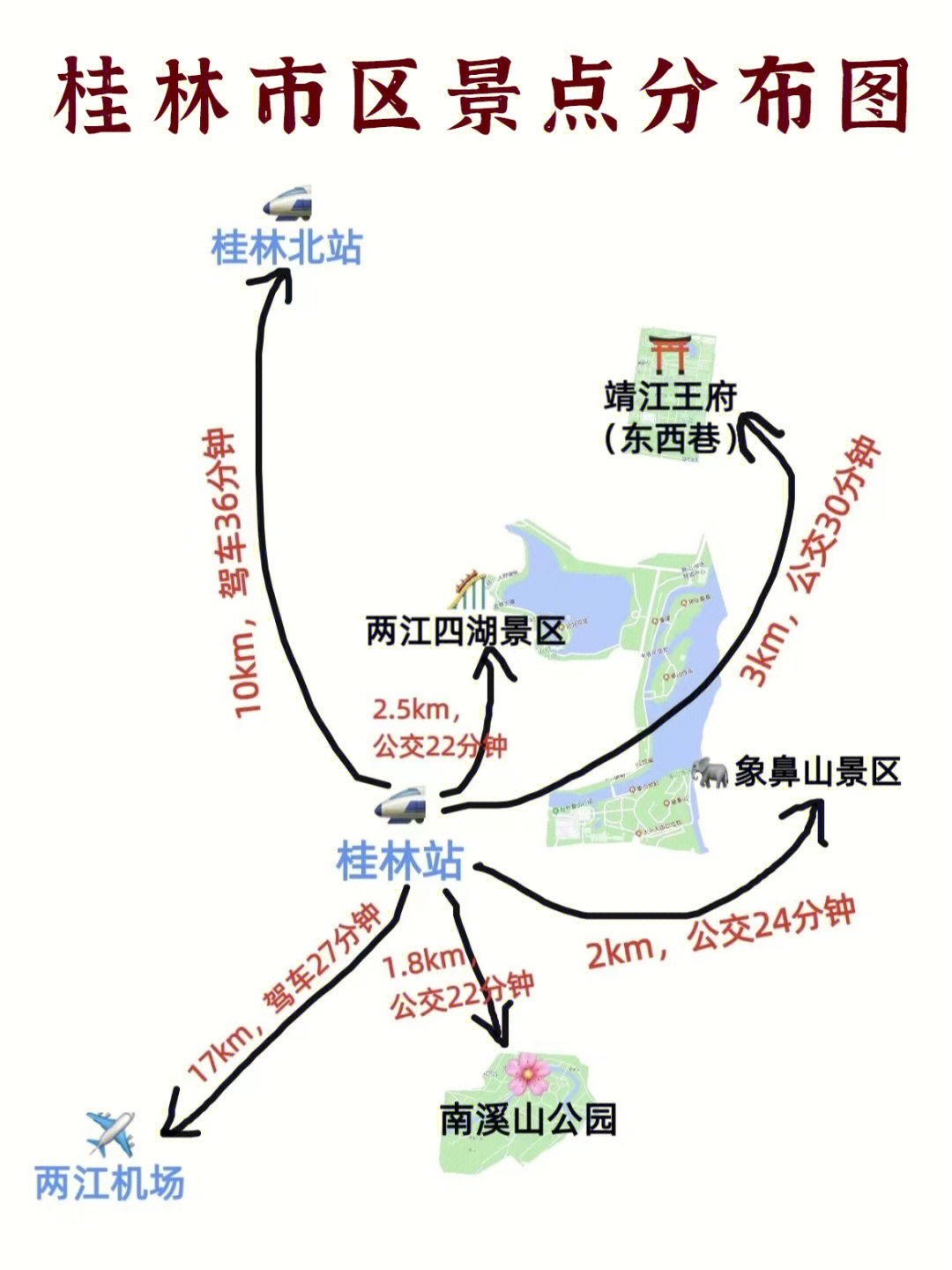 桂林旅游手绘地图交通住宿景点攻略