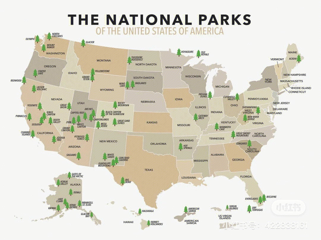 美国国家公园分布全图美国地图