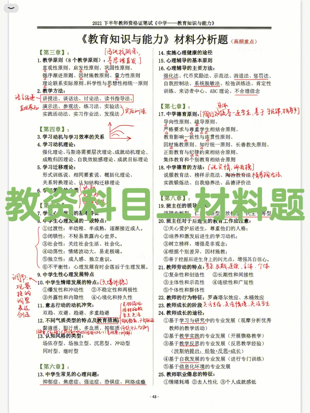 教资科目二材料分析速成急救资料来辣