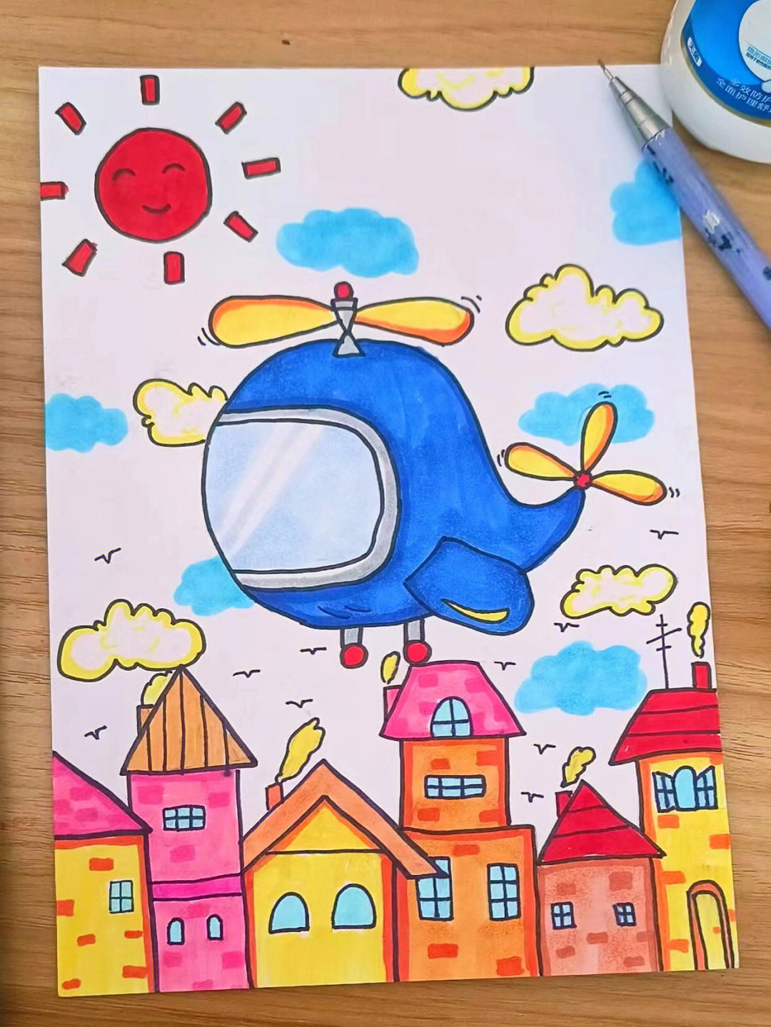 少儿航空飞机绘画作品图片